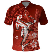 Personalized Hawaiian Maori Hammerhead Shark Polo Shirt Ulaula Plumeria LT9 Red - Polynesian Pride