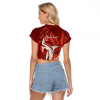 Personalized Hawaiian Maori Hammerhead Shark Raglan Cropped T Shirt Ulaula Plumeria LT9 - Polynesian Pride