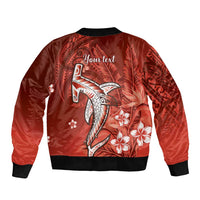 Personalized Hawaiian Maori Hammerhead Shark Sleeve Zip Bomber Jacket Ulaula Plumeria LT9 - Polynesian Pride