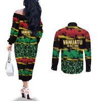 Vanuatu 46th Year Anniversary Couples Matching Off The Shoulder Long Sleeve Dress and Long Sleeve Button Shirt 30 July 1980 Hibiscus Seamless Pattern LT9 - Polynesian Pride