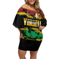 Vanuatu 46th Year Anniversary Family Matching Off Shoulder Short Dress and Hawaiian Shirt 30 July 1980 Hibiscus Seamless Pattern