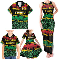 Vanuatu 46th Year Anniversary Family Matching Tank Maxi Dress and Hawaiian Shirt 30 July 1980 Hibiscus Seamless Pattern