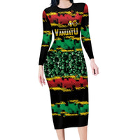 Vanuatu 46th Year Anniversary Long Sleeve Bodycon Dress 30 July 1980 Hibiscus Seamless Pattern