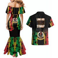 Vanuatu 46th Year Anniversary Couples Matching Mermaid Dress and Hawaiian Shirt Tamtam Slit Drums Long God Yumi Stanap LT9 - Polynesian Pride