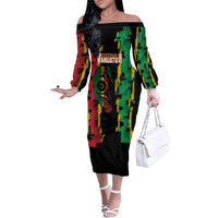 Vanuatu 46th Year Anniversary Family Matching Off The Shoulder Long Sleeve Dress and Hawaiian Shirt Tamtam Slit Drums Long God Yumi Stanap