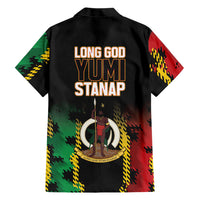 Vanuatu 46th Year Anniversary Family Matching Short Sleeve Bodycon Dress and Hawaiian Shirt Tamtam Slit Drums Long God Yumi Stanap