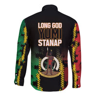 Vanuatu 46th Year Anniversary Long Sleeve Button Shirt Tamtam Slit Drums Long God Yumi Stanap