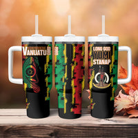 Vanuatu 46th Year Anniversary Tumbler With Handle Tamtam Slit Drums Long God Yumi Stanap LT9 - Polynesian Pride