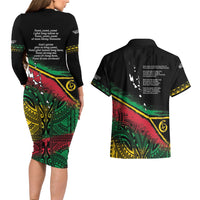 Vanuatu 46th Year Anniversary Couples Matching Long Sleeve Bodycon Dress and Hawaiian Shirt Vintage Grunge Vanuatu Flag Heritage