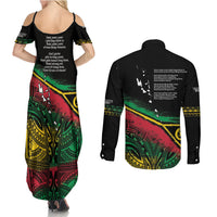 Vanuatu 46th Year Anniversary Couples Matching Summer Maxi Dress and Long Sleeve Button Shirt Vintage Grunge Vanuatu Flag Heritage LT9 - Polynesian Pride