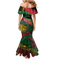 Vanuatu 46th Year Anniversary Family Matching Mermaid Dress and Hawaiian Shirt Vintage Grunge Vanuatu Flag Heritage