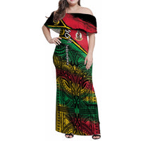 Vanuatu 46th Year Anniversary Family Matching Off Shoulder Maxi Dress and Hawaiian Shirt Vintage Grunge Vanuatu Flag Heritage