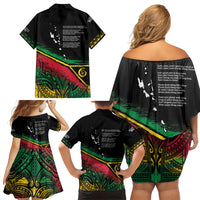 Vanuatu 46th Year Anniversary Family Matching Off Shoulder Short Dress and Hawaiian Shirt Vintage Grunge Vanuatu Flag Heritage