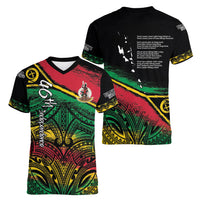 Vanuatu 46th Year Anniversary Women V-Neck T-Shirt Vintage Grunge Vanuatu Flag Heritage LT9 - Polynesian Pride