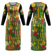 Hawaii Kanaka Maoli Hibiscus Couples Matching Long Sleeve Bodycon Dress and Long Sleeve Button Shirt Hawaiian Flag Motif LT9 - Polynesian Pride
