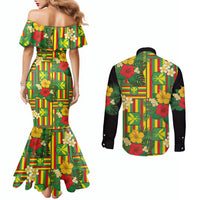 Hawaii Kanaka Maoli Hibiscus Couples Matching Mermaid Dress and Long Sleeve Button Shirt Hawaiian Flag Motif LT9 - Polynesian Pride