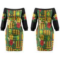 Hawaii Kanaka Maoli Hibiscus Couples Matching Off The Shoulder Long Sleeve Dress and Hawaiian Shirt Hawaiian Flag Motif LT9 - Polynesian Pride