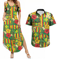 Hawaii Kanaka Maoli Hibiscus Couples Matching Summer Maxi Dress and Hawaiian Shirt Hawaiian Flag Motif LT9 Green - Polynesian Pride