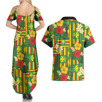 Hawaii Kanaka Maoli Hibiscus Couples Matching Summer Maxi Dress and Hawaiian Shirt Hawaiian Flag Motif LT9 - Polynesian Pride