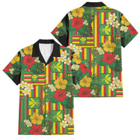 Hawaii Kanaka Maoli Hibiscus Family Matching Long Sleeve Bodycon Dress and Hawaiian Shirt Hawaiian Flag Motif LT9 Dad's Shirt - Short Sleeve Green - Polynesian Pride