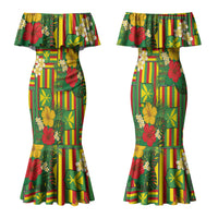 Hawaii Kanaka Maoli Hibiscus Family Matching Mermaid Dress and Hawaiian Shirt Hawaiian Flag Motif LT9 Mom's Dress Green - Polynesian Pride