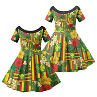 Hawaii Kanaka Maoli Hibiscus Family Matching Mermaid Dress and Hawaiian Shirt Hawaiian Flag Motif LT9 Daughter's Dress Green - Polynesian Pride