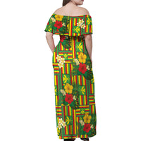 Hawaii Kanaka Maoli Hibiscus Family Matching Off Shoulder Maxi Dress and Hawaiian Shirt Hawaiian Flag Motif