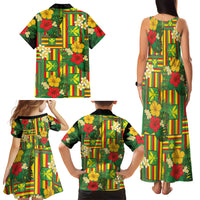 Hawaii Kanaka Maoli Hibiscus Family Matching Tank Maxi Dress and Hawaiian Shirt Hawaiian Flag Motif LT9 Mom's Dress Green - Polynesian Pride