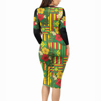 Hawaii Kanaka Maoli Hibiscus Long Sleeve Bodycon Dress Hawaiian Flag Motif LT9 - Polynesian Pride