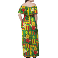 Hawaii Kanaka Maoli Hibiscus Off Shoulder Maxi Dress Hawaiian Flag Motif LT9 - Polynesian Pride