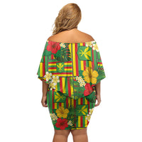 Hawaii Kanaka Maoli Hibiscus Off Shoulder Short Dress Hawaiian Flag Motif LT9 - Polynesian Pride