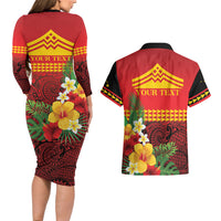 Hawaii Ku Kia'i Mauna Personalized Couples Matching Long Sleeve Bodycon Dress and Hawaiian Shirt Hibiscus Kakau Pattern LT9 - Polynesian Pride