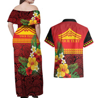 Hawaii Ku Kia'i Mauna Personalized Couples Matching Off Shoulder Maxi Dress and Hawaiian Shirt Hibiscus Kakau Pattern LT9 - Polynesian Pride