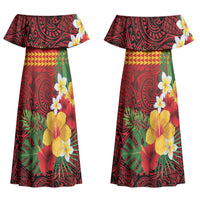 Hawaii Ku Kia'i Mauna Personalized Couples Matching Off Shoulder Maxi Dress and Hawaiian Shirt Hibiscus Kakau Pattern LT9 - Polynesian Pride