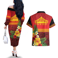 Hawaii Ku Kia'i Mauna Personalized Couples Matching Off The Shoulder Long Sleeve Dress and Hawaiian Shirt Hibiscus Kakau Pattern LT9 - Polynesian Pride