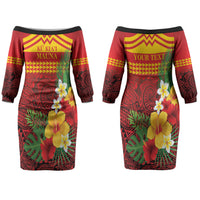 Hawaii Ku Kia'i Mauna Personalized Couples Matching Off The Shoulder Long Sleeve Dress and Hawaiian Shirt Hibiscus Kakau Pattern LT9 - Polynesian Pride