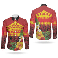 Hawaii Ku Kia'i Mauna Personalized Couples Matching Puletasi and Long Sleeve Button Shirt Hibiscus Kakau Pattern LT9 - Polynesian Pride