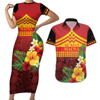 Hawaii Ku Kia'i Mauna Personalized Couples Matching Short Sleeve Bodycon Dress and Hawaiian Shirt Hibiscus Kakau Pattern