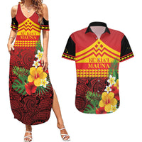 Hawaii Ku Kia'i Mauna Personalized Couples Matching Summer Maxi Dress and Hawaiian Shirt Hibiscus Kakau Pattern LT9 Red - Polynesian Pride