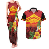Hawaii Ku Kia'i Mauna Personalized Couples Matching Tank Maxi Dress and Hawaiian Shirt Hibiscus Kakau Pattern LT9 Red - Polynesian Pride