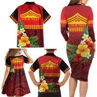 Hawaii Ku Kia'i Mauna Personalized Family Matching Long Sleeve Bodycon Dress and Hawaiian Shirt Hibiscus Kakau Pattern