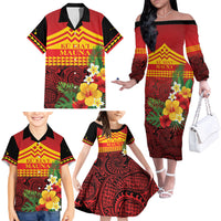 Hawaii Ku Kia'i Mauna Personalized Family Matching Off The Shoulder Long Sleeve Dress and Hawaiian Shirt Hibiscus Kakau Pattern LT9 - Polynesian Pride