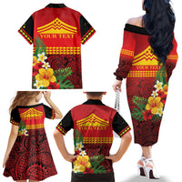 Hawaii Ku Kia'i Mauna Personalized Family Matching Off The Shoulder Long Sleeve Dress and Hawaiian Shirt Hibiscus Kakau Pattern
