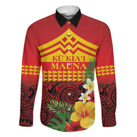 Hawaii Ku Kia'i Mauna Personalized Family Matching Off The Shoulder Long Sleeve Dress and Hawaiian Shirt Hibiscus Kakau Pattern LT9 Daughter's Dress Red - Polynesian Pride
