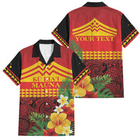 Hawaii Ku Kia'i Mauna Personalized Family Matching Puletasi and Hawaiian Shirt Hibiscus Kakau Pattern LT9 Dad's Shirt - Short Sleeve Red - Polynesian Pride