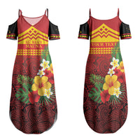 Hawaii Ku Kia'i Mauna Personalized Family Matching Summer Maxi Dress and Hawaiian Shirt Hibiscus Kakau Pattern LT9 Mom's Dress Red - Polynesian Pride