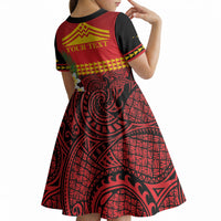 Hawaii Ku Kia'i Mauna Personalized Kid Short Sleeve Dress Hibiscus Kakau Pattern LT9 - Polynesian Pride