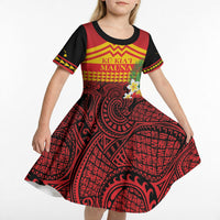 Hawaii Ku Kia'i Mauna Personalized Kid Short Sleeve Dress Hibiscus Kakau Pattern LT9 - Polynesian Pride