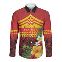 Hawaii Ku Kia'i Mauna Personalized Long Sleeve Button Shirt Hibiscus Kakau Pattern LT9 Unisex Red - Polynesian Pride