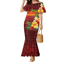 Hawaii Ku Kia'i Mauna Personalized Mermaid Dress Hibiscus Kakau Pattern LT9 Women Red - Polynesian Pride
